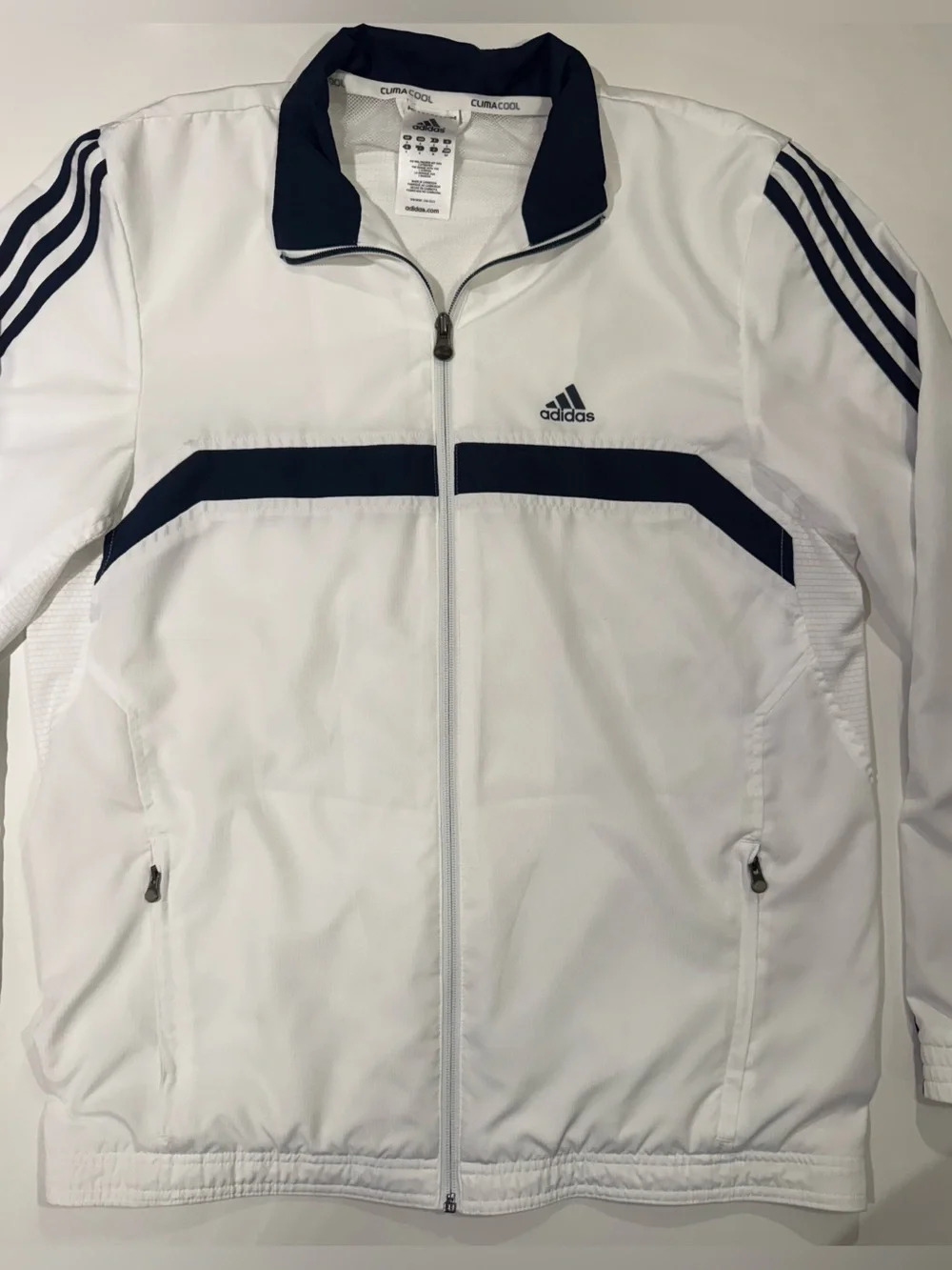 2010 Adidas Climacool White/Navy Windbreaker Workout Jacket full zip  Adult S